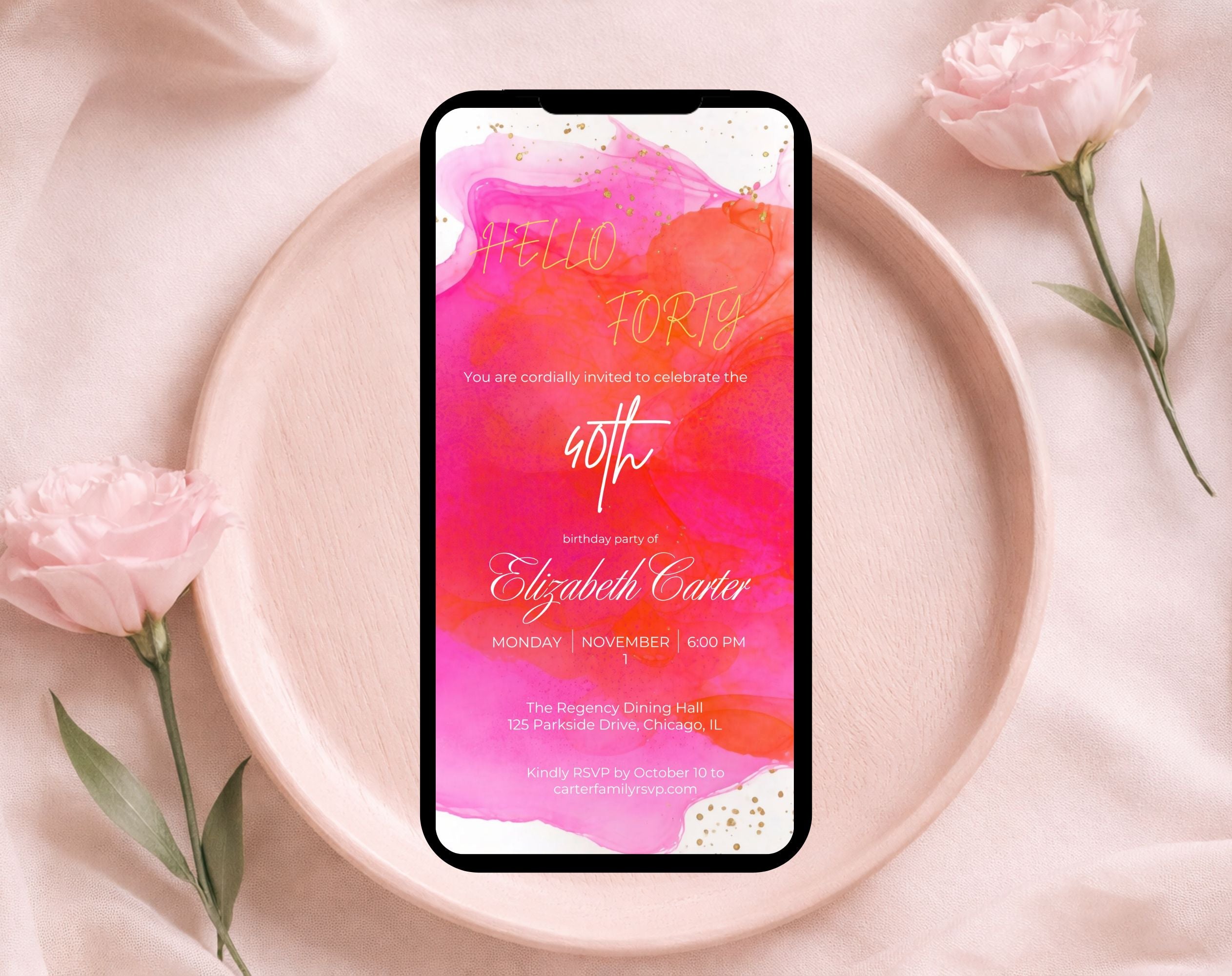 Pink 40th Birthday Invitation