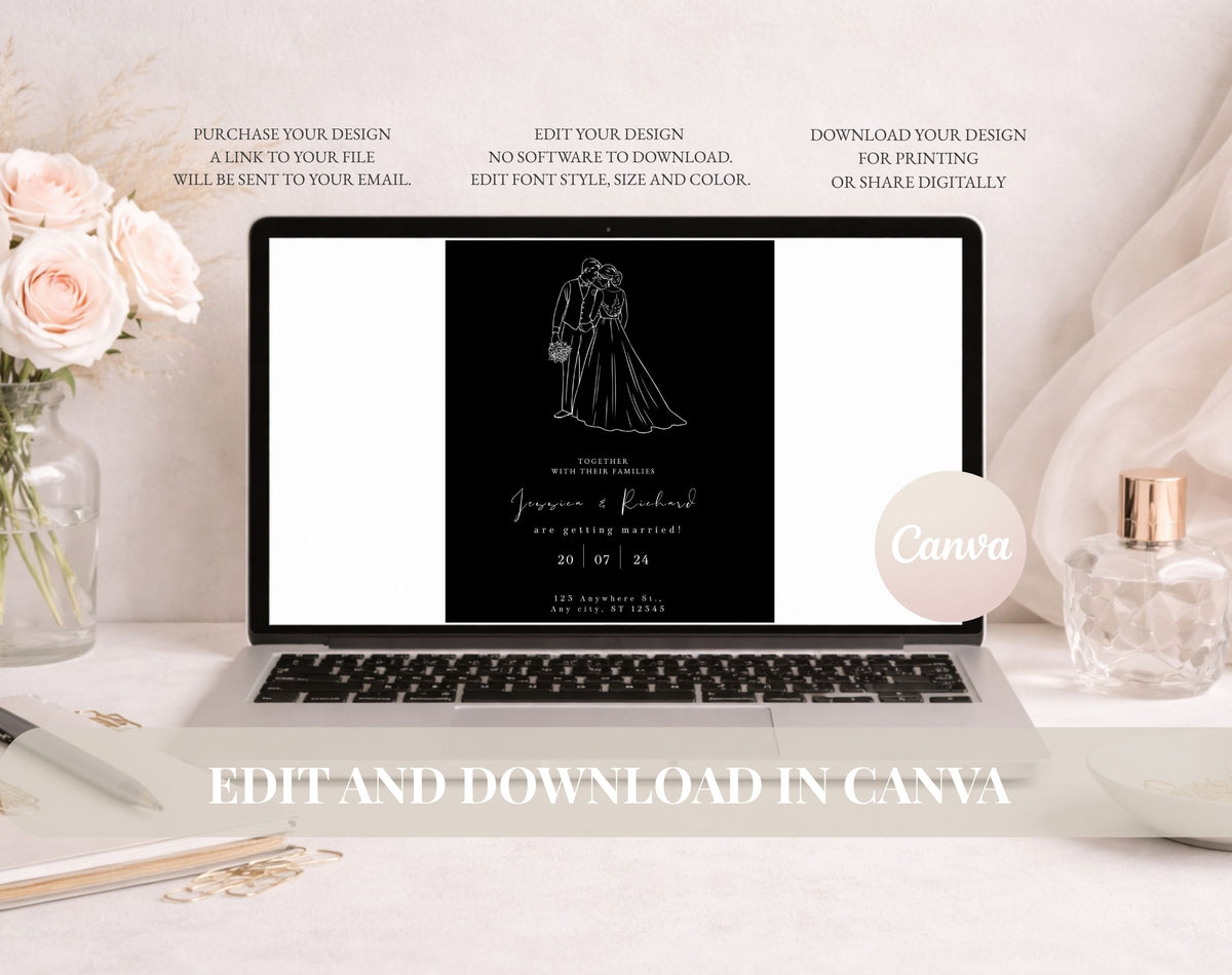 Elegant Black Wedding Invitation Template