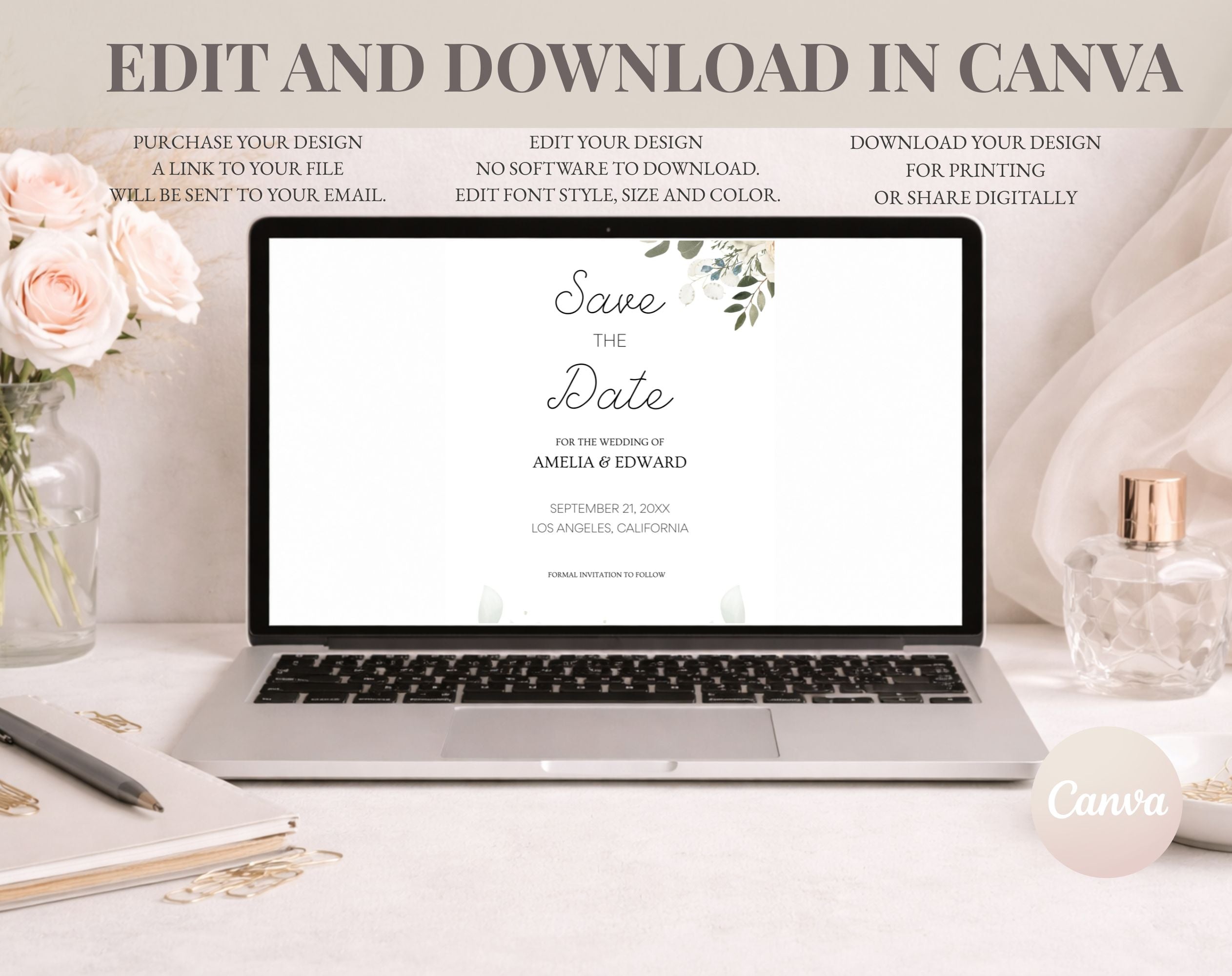 Minimal Save the Date Beige Green Wedding Invitation