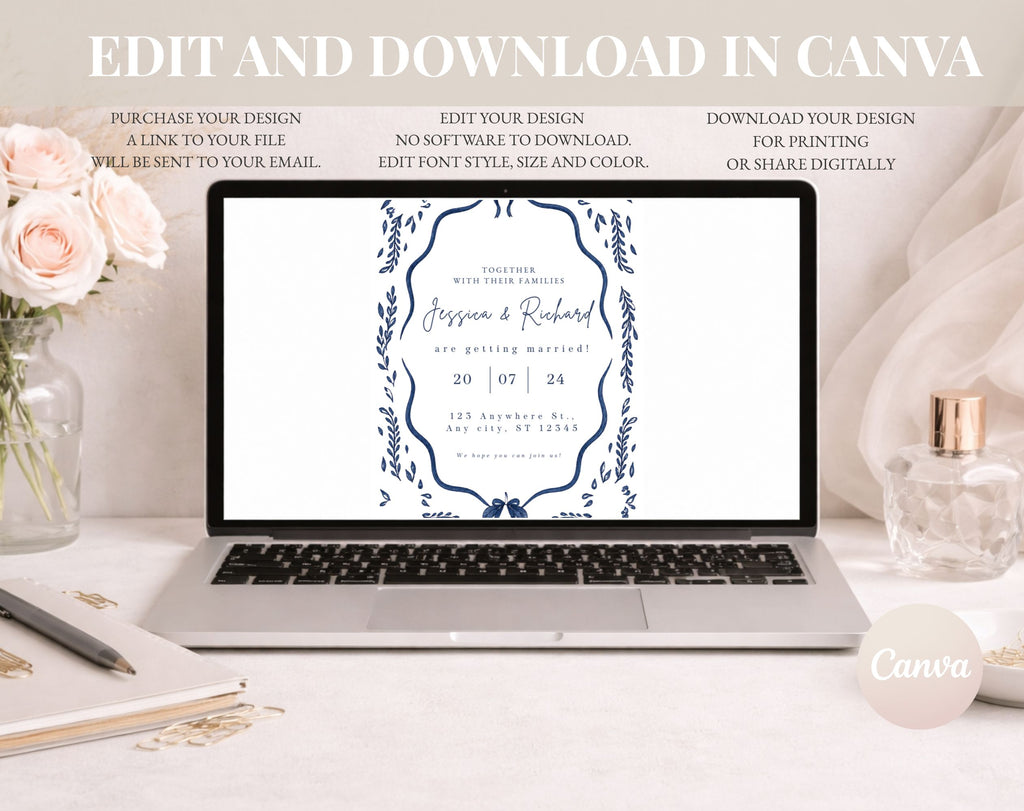 Blue Mediterranean Wedding Invitation