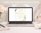White Gold Floral 25th Wedding Anniversary Invitation