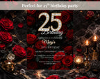 Elegant Red Rose 25th birthday invitation