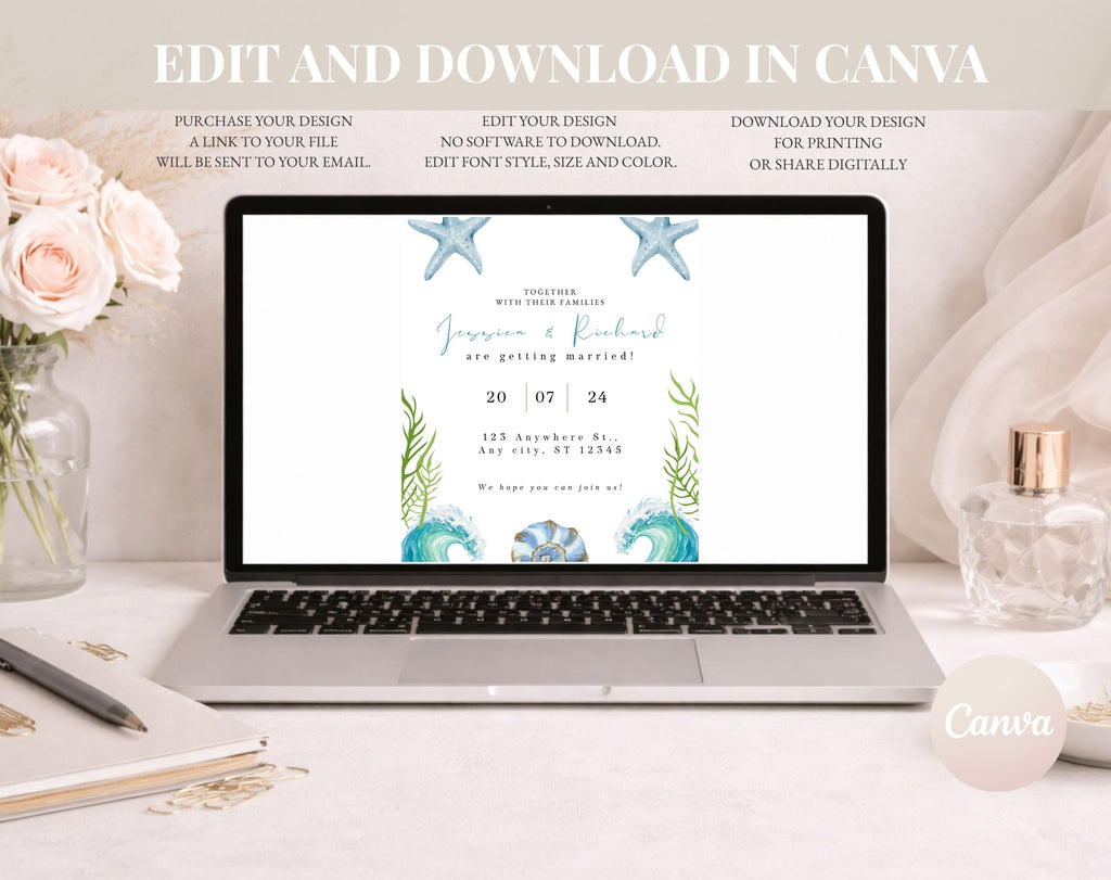 Coastal Beach Wedding Invitation Template