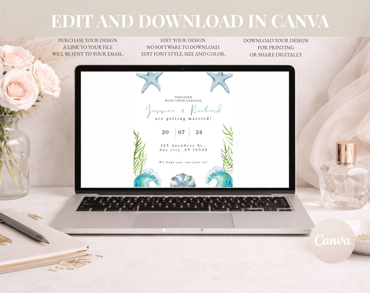 Coastal Beach Wedding Invitation Template