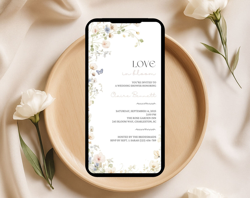 Neutral Floral  Love in Bloom Bridal Shower Invitation