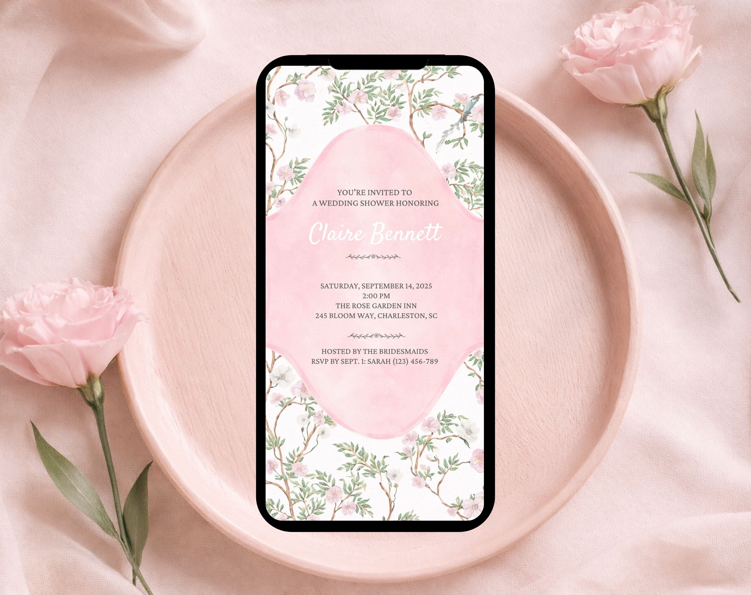 Elegant Pink Floral Bridal Shower Invitation
