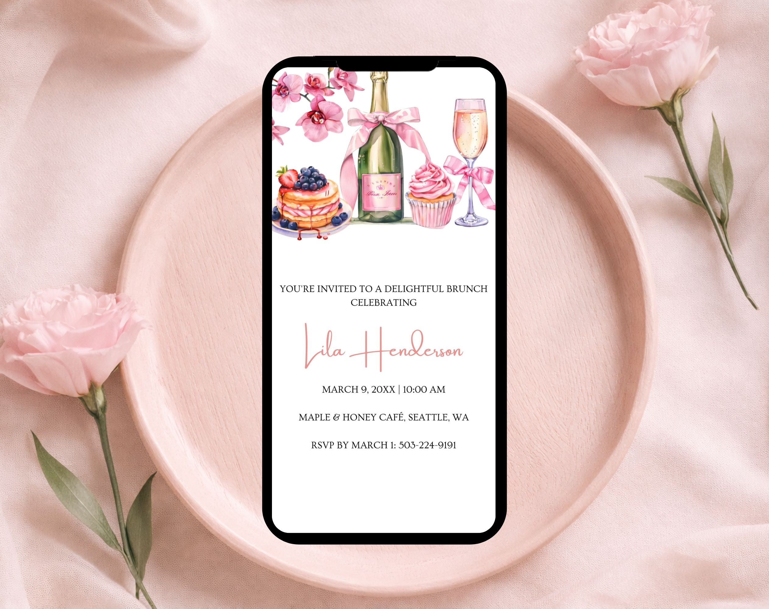 Pink and Gold Birthday Brunch Invitation