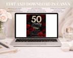 Luxury Red Rose 50th Birthday Invitation