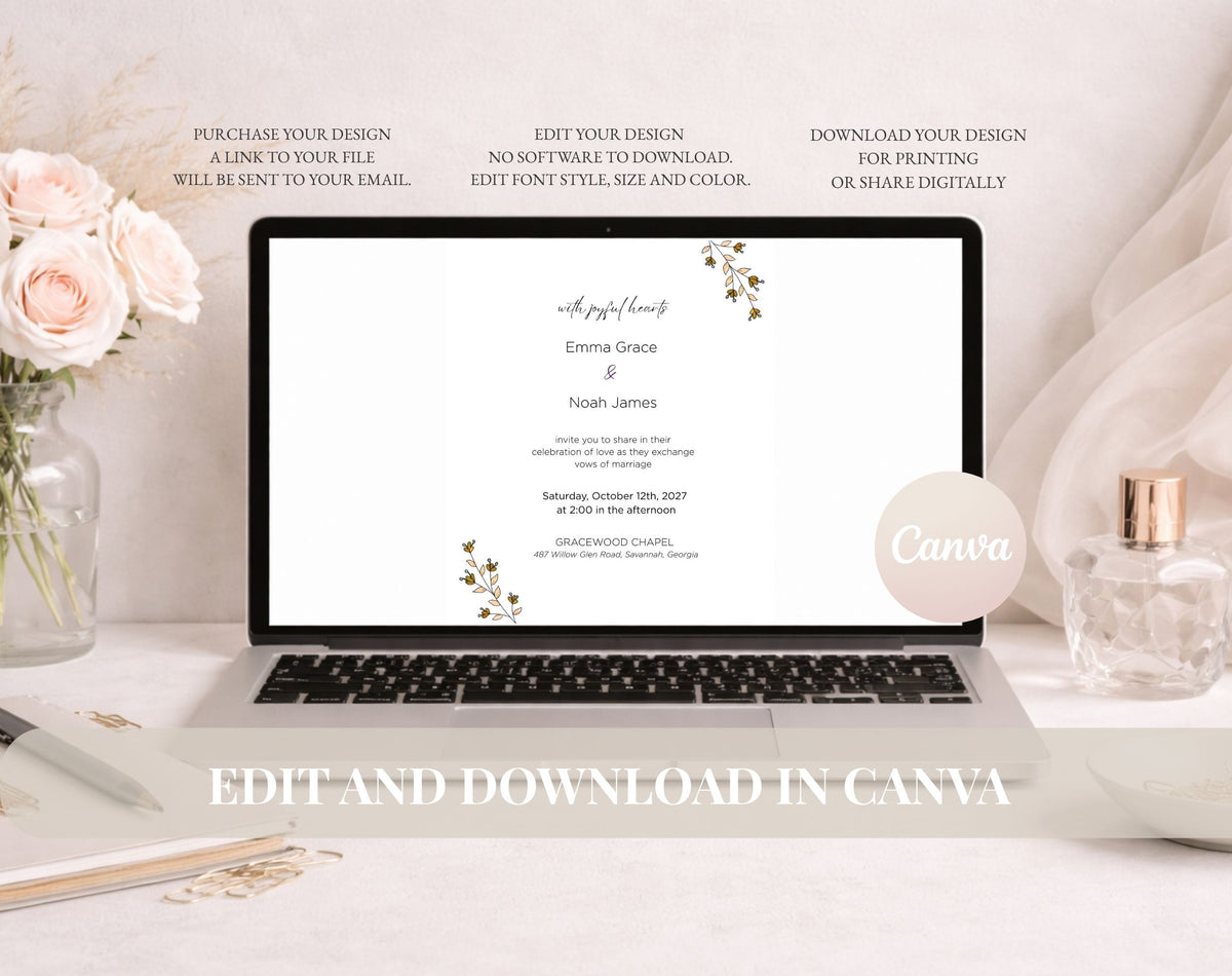 Elegant Orange Floral Wedding Invitation