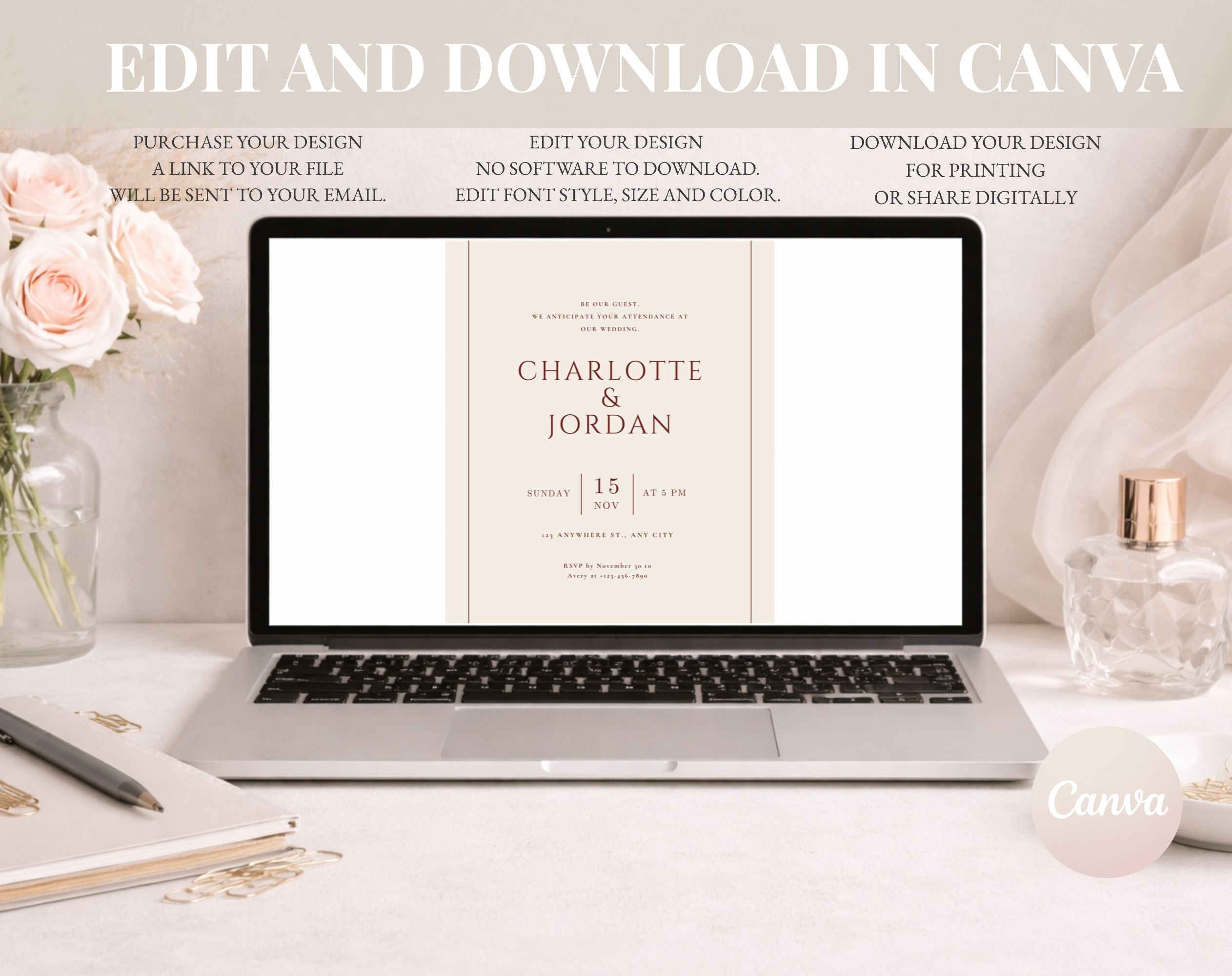 Beige Minimalist Wedding Invitation