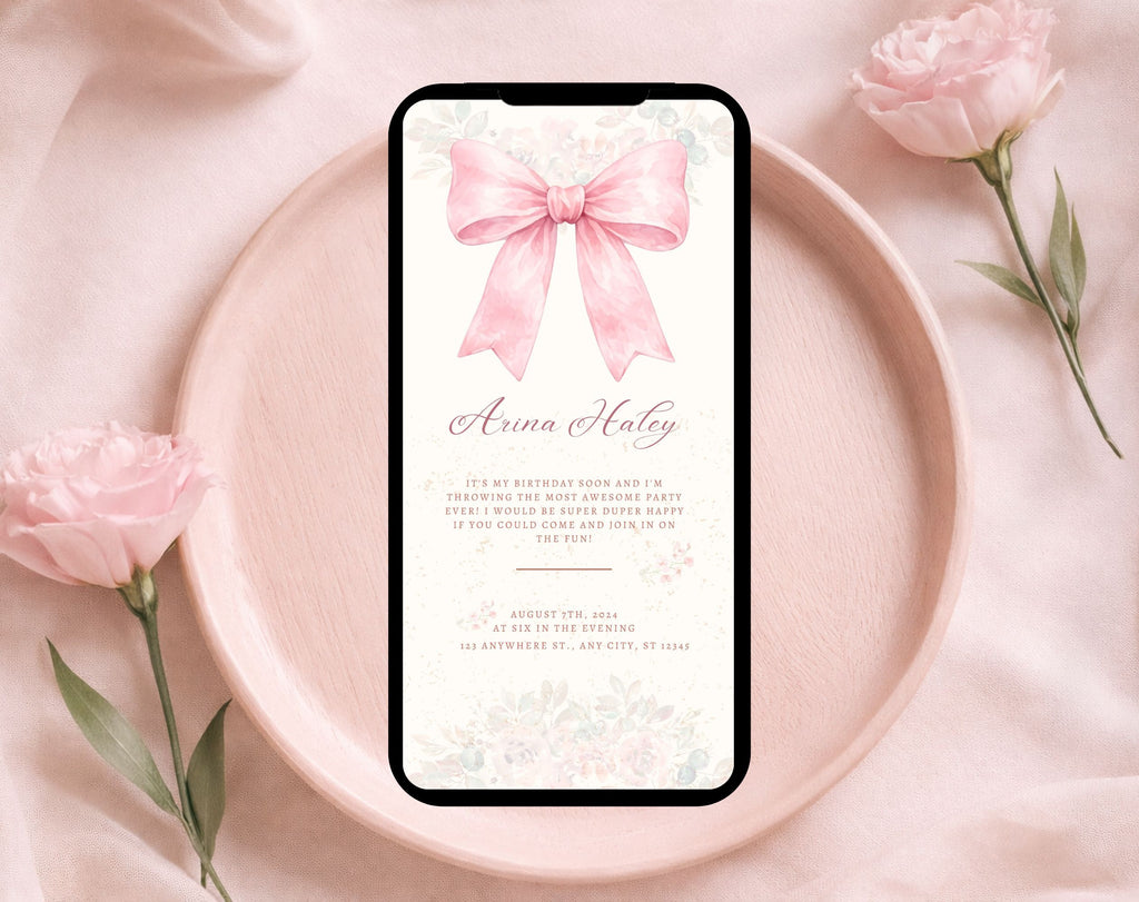 Pink Bow Birthday Invitation
