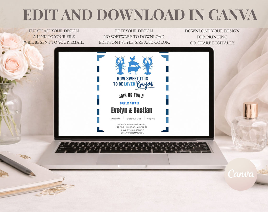 Blue and White Bayou Couples Shower Invitation