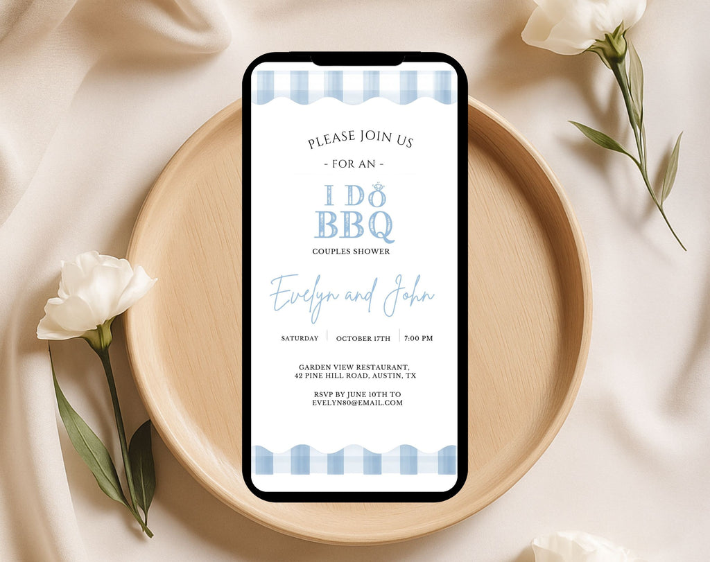 Blue and White I Do BBQ Invitation