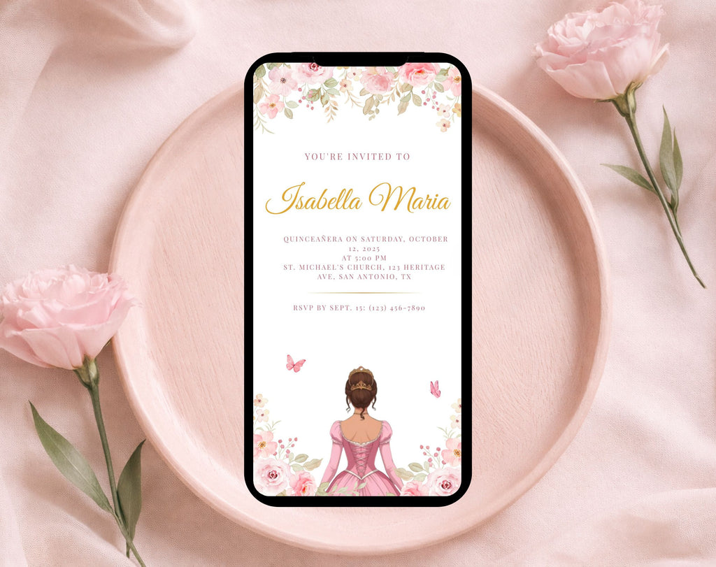Pink and Gold Quinceañera Sweet 15 Birthday Invitation