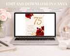 Elegant Red Rose 75th Birthday Invitation