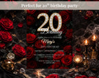 20th Red rose floral Birthday Invitation