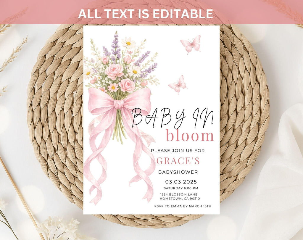 Pink Baby in Bloom Baby Shower Invitation