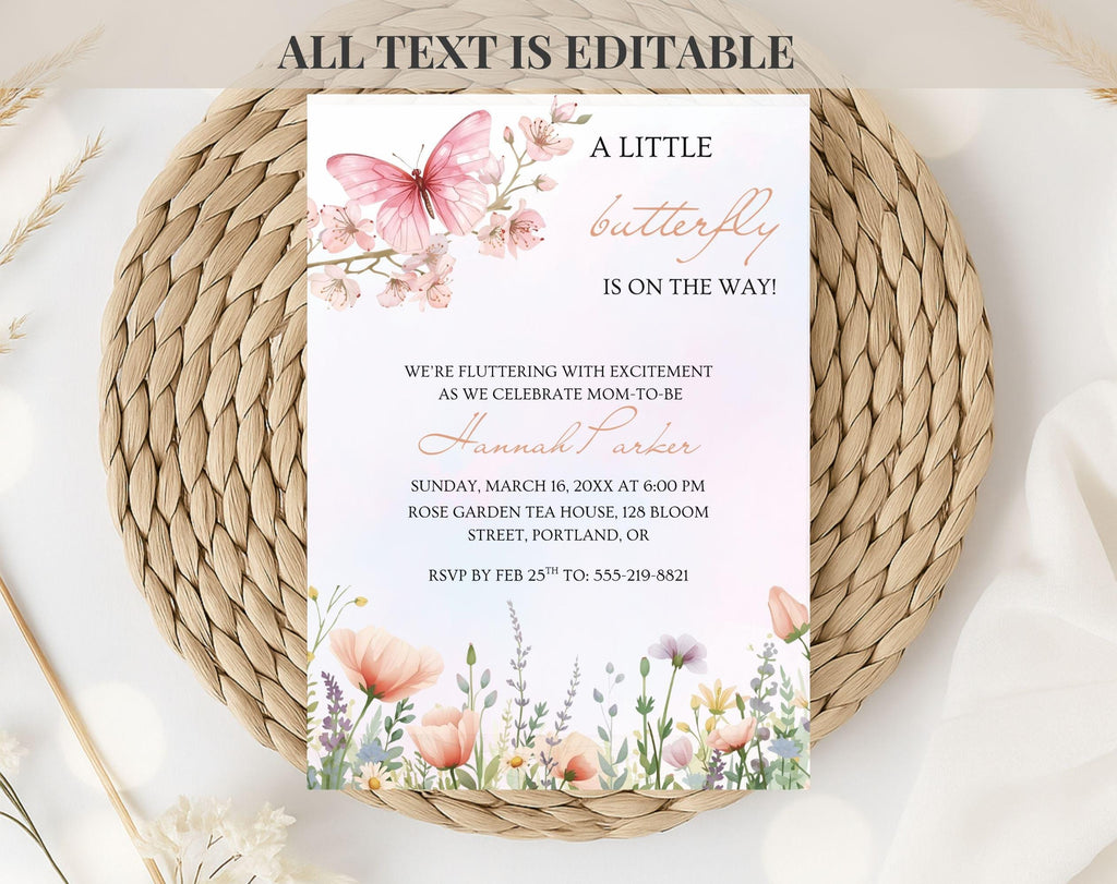 Pink Butterfly Baby Shower Invitation