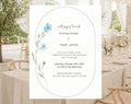 Editable blue wildflower wedding invitation template with watercolor flowers and minimalist arched design for a romantic garden wedding