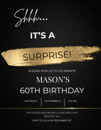 60th gold black Birthday Party Invitation