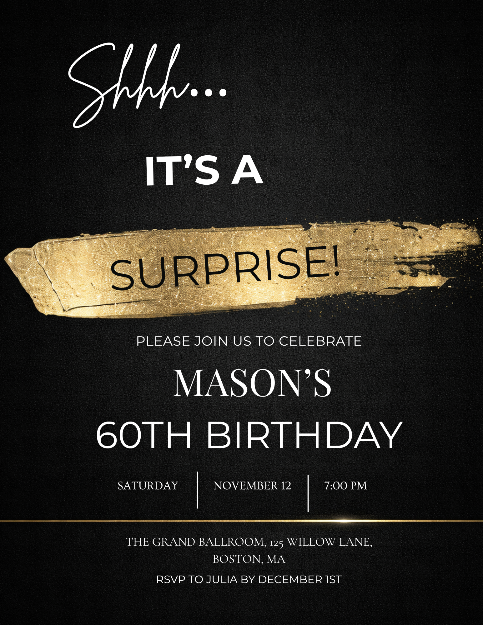 60th gold black Birthday Party Invitation