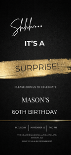 60th gold black Birthday Party Invitation