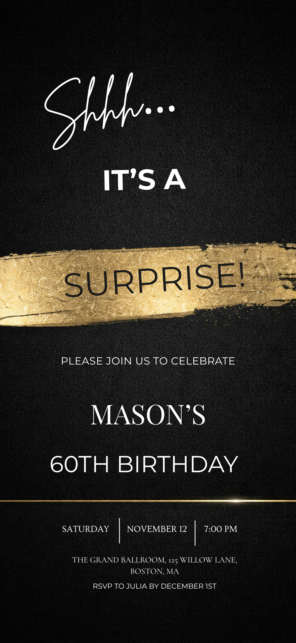 60th gold black Birthday Party Invitation