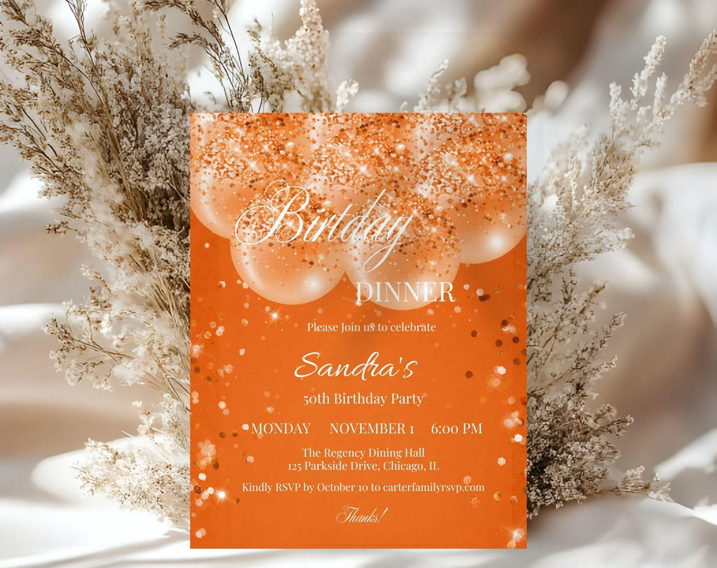 Orange 50th Birthday Dinner Invitation
