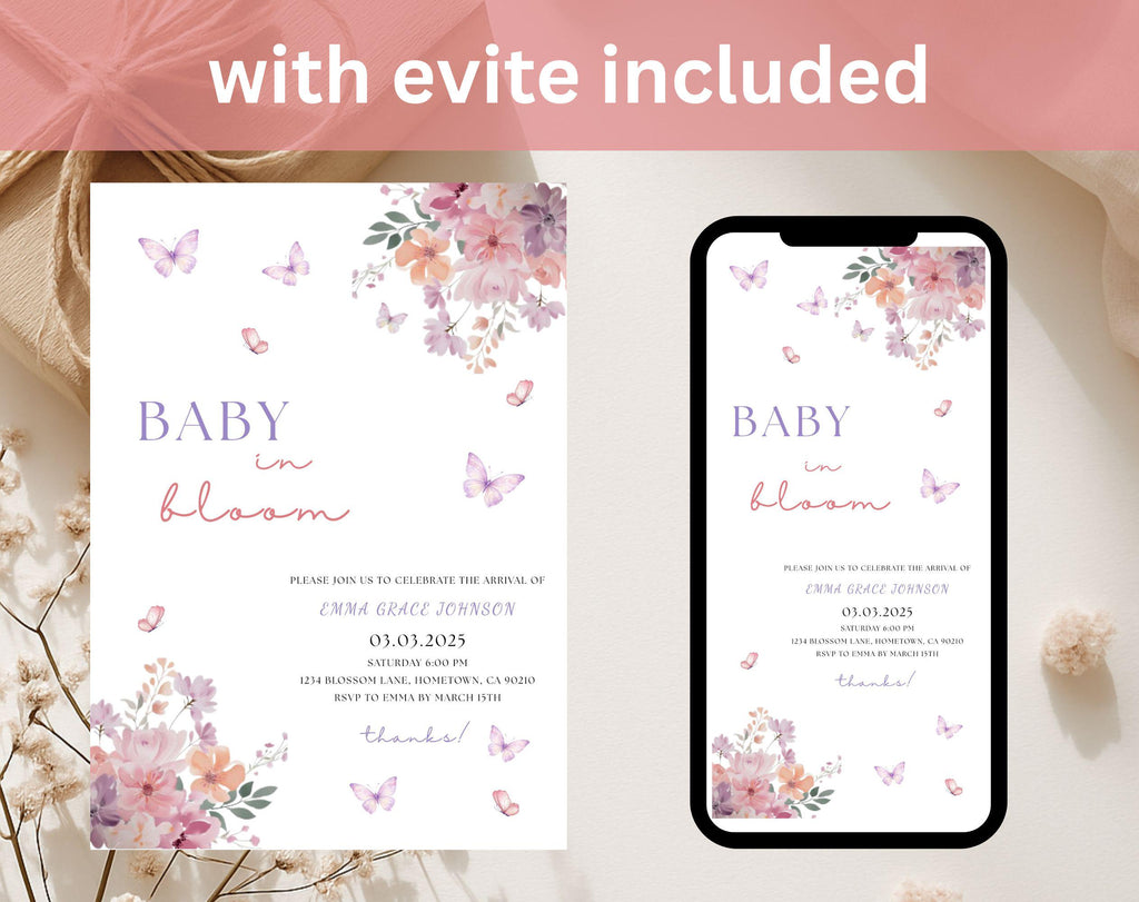 Pink Spring Flowers Baby Shower Invitation