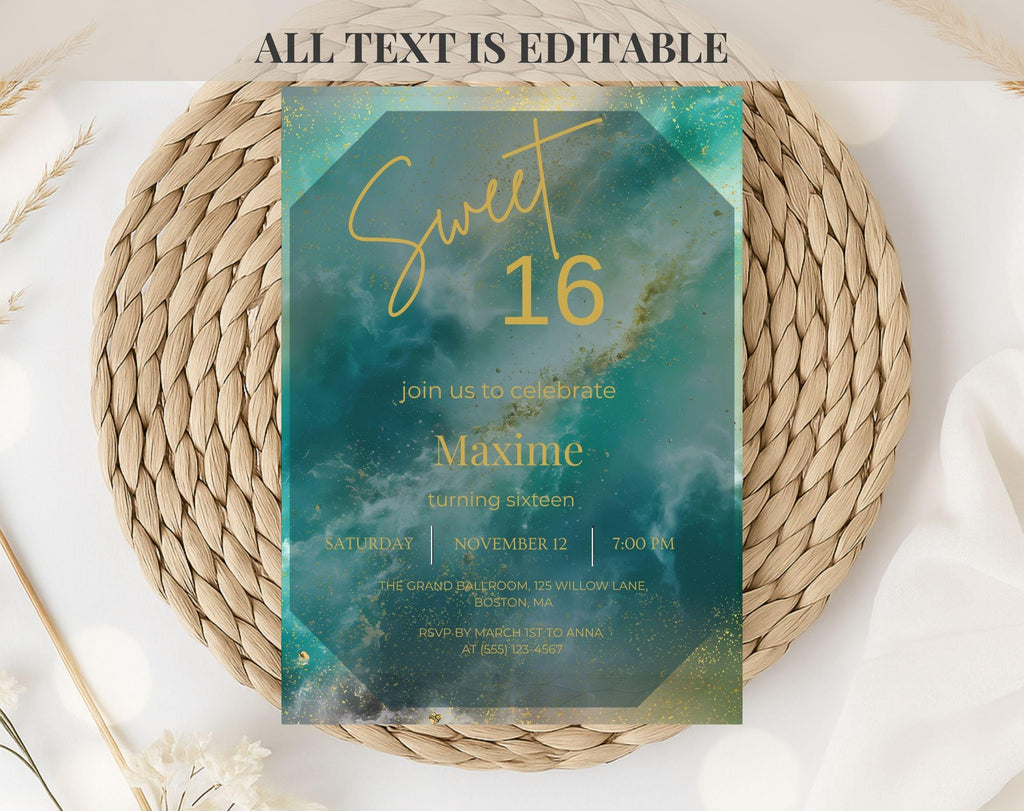 Gold Sweet 16 Birthday Invitation
