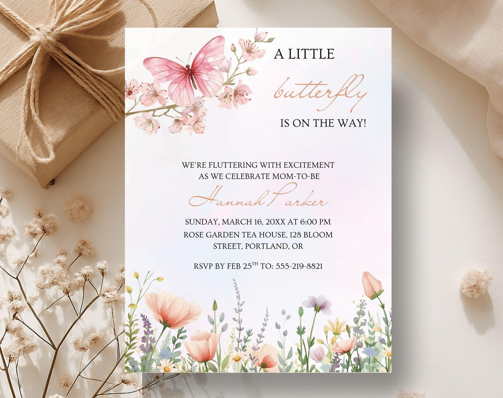Pink Butterfly Baby Shower Invitation