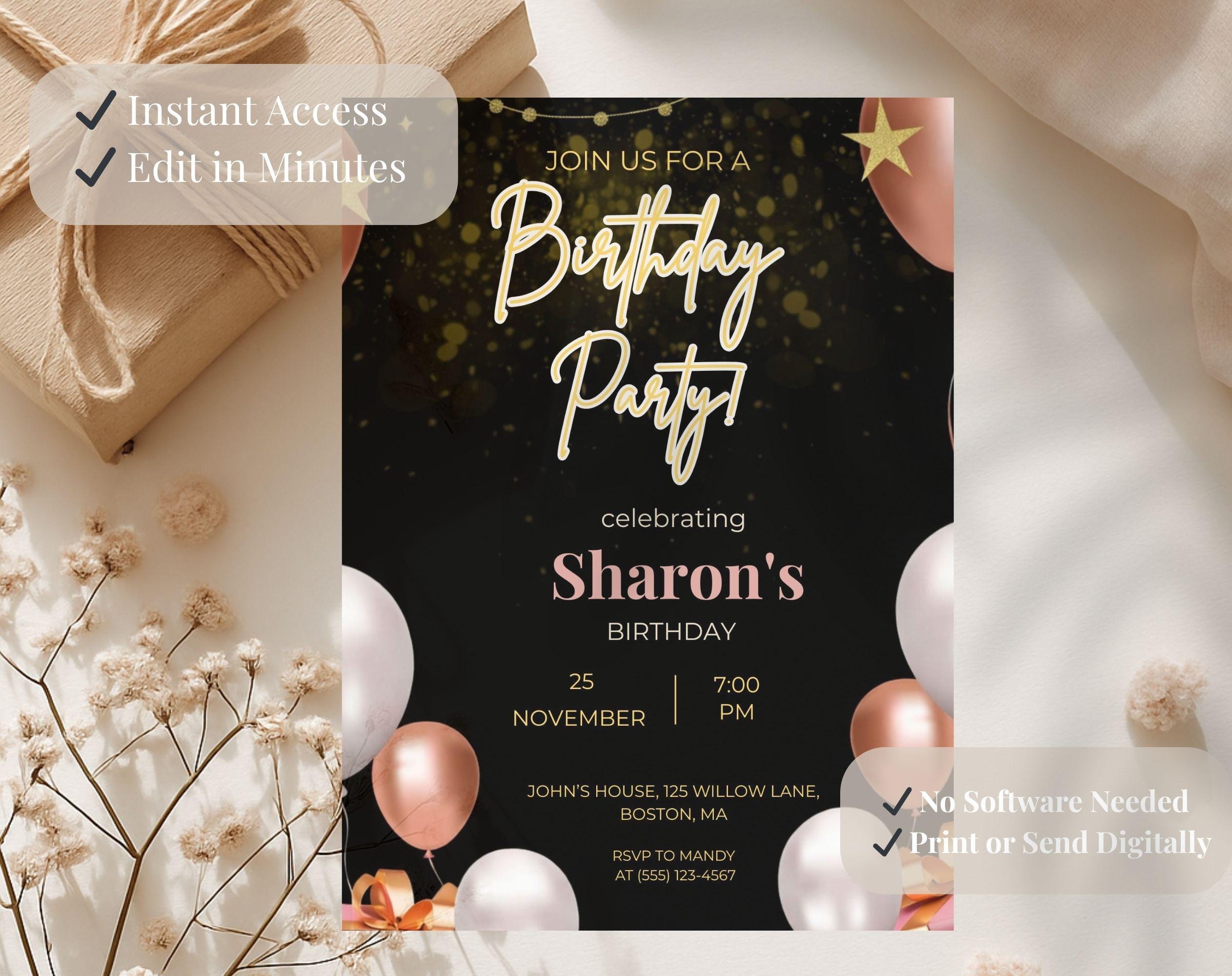 Black & Gold Birthday Invitation