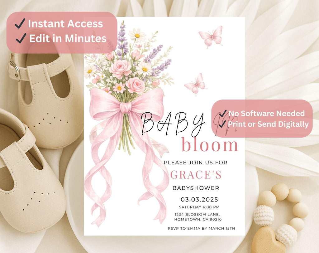 Pink Baby in Bloom Baby Shower Invitation