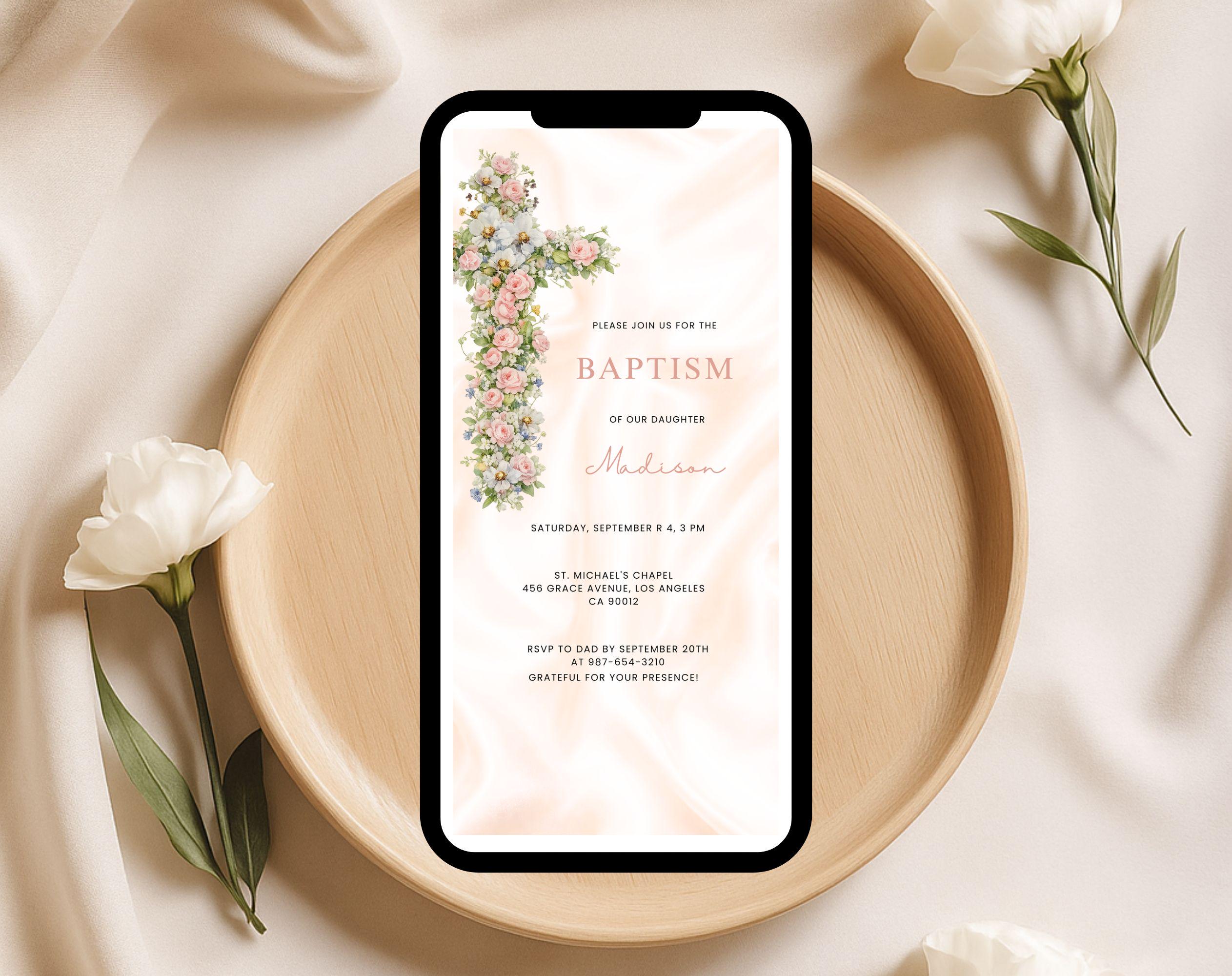Floral Baptism invitation: