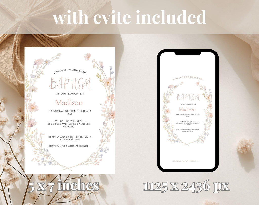 Floral Baptism Invitation