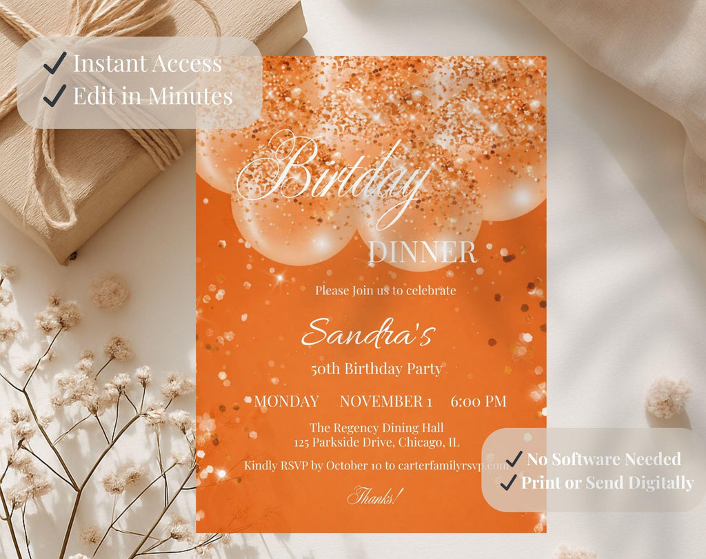 Orange 50th Birthday Dinner Invitation