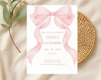 Pink Bow first birthday Invitation