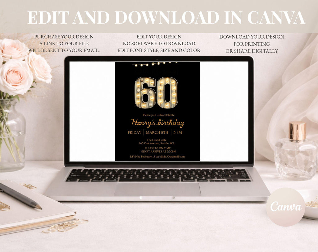 Black Gold 60th Birthday Invitation