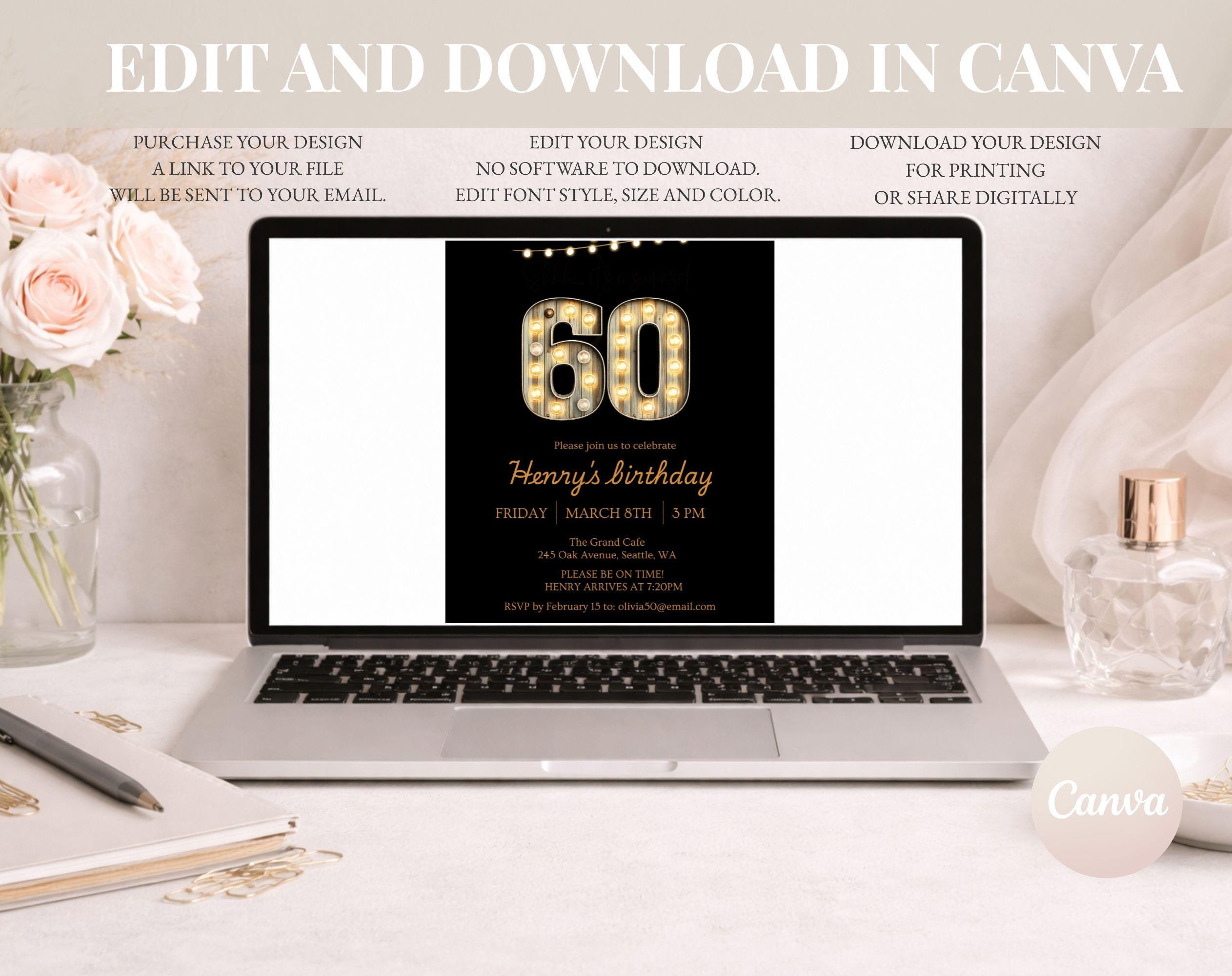 Black Gold 60th Birthday Invitation