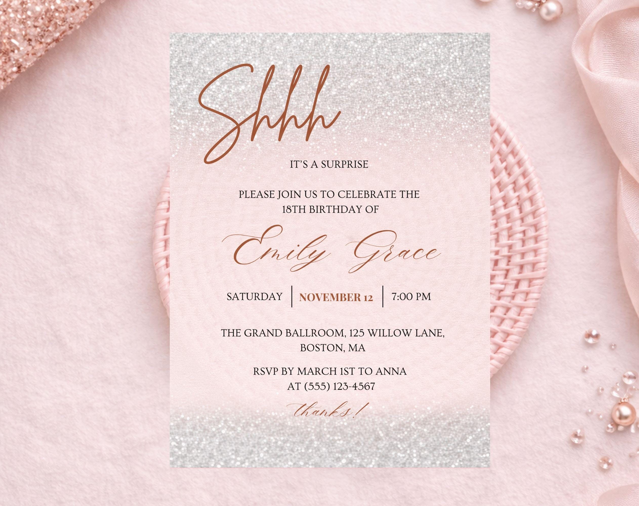 Pink glitter 18th Birthday Invitation