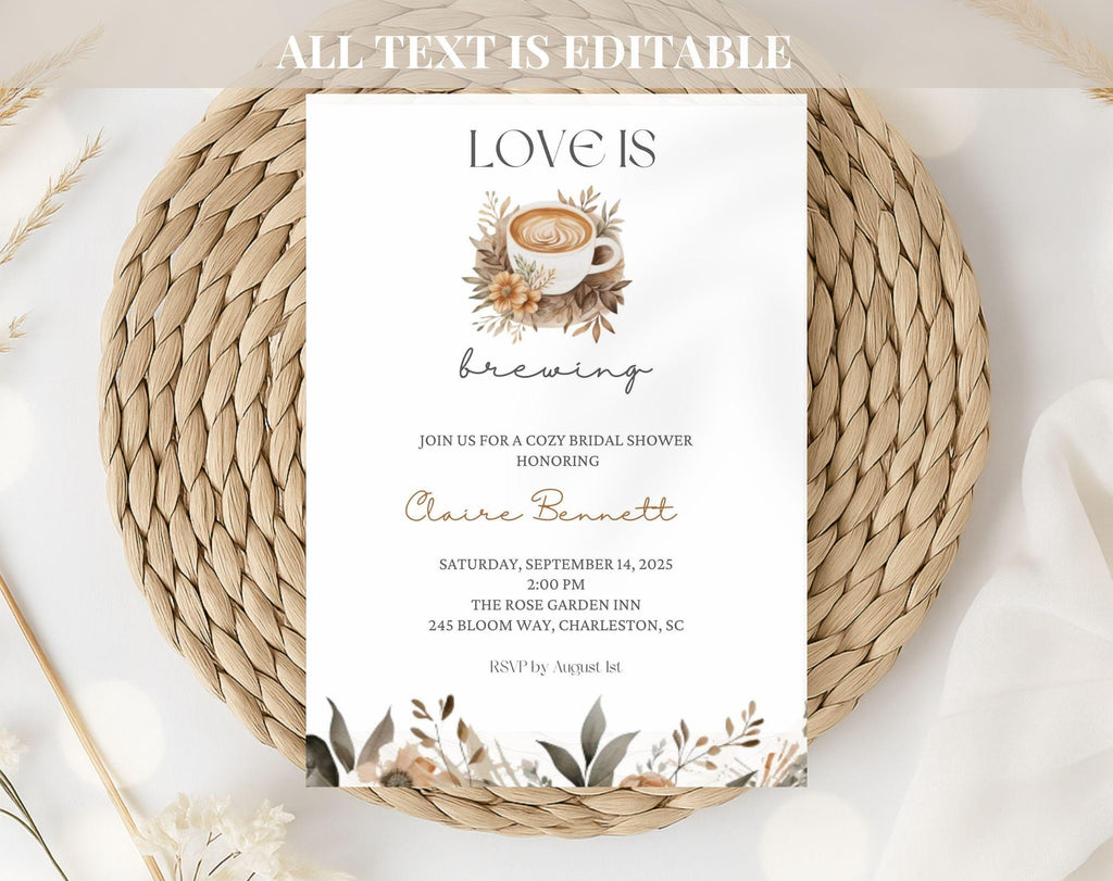 Love is Brewing Beige Coffee Bridal Shower Invitation