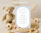 Classic Blue Striped Baptism Invitation