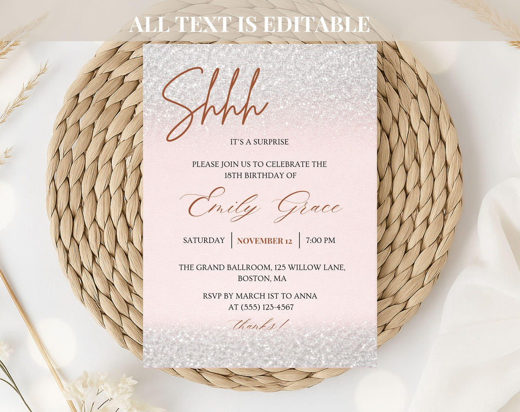 Pink glitter 18th Birthday Invitation