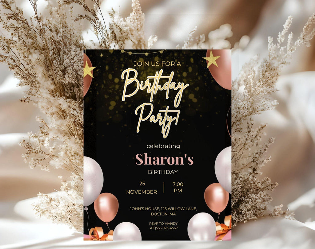 Black & Gold Birthday Invitation