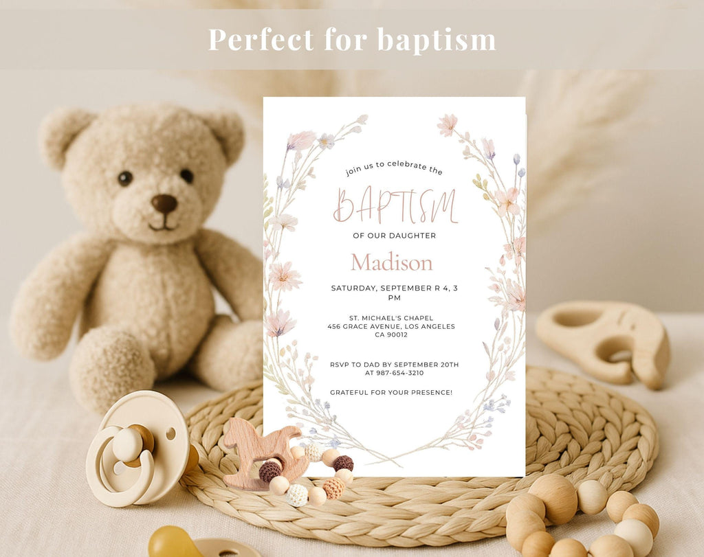 Floral Baptism Invitation