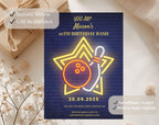 Blue Neon Bowling Birthday Invitation