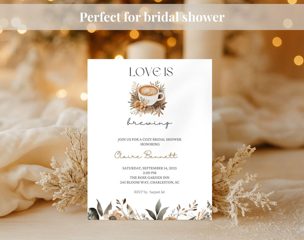 Love is Brewing Beige Coffee Bridal Shower Invitation