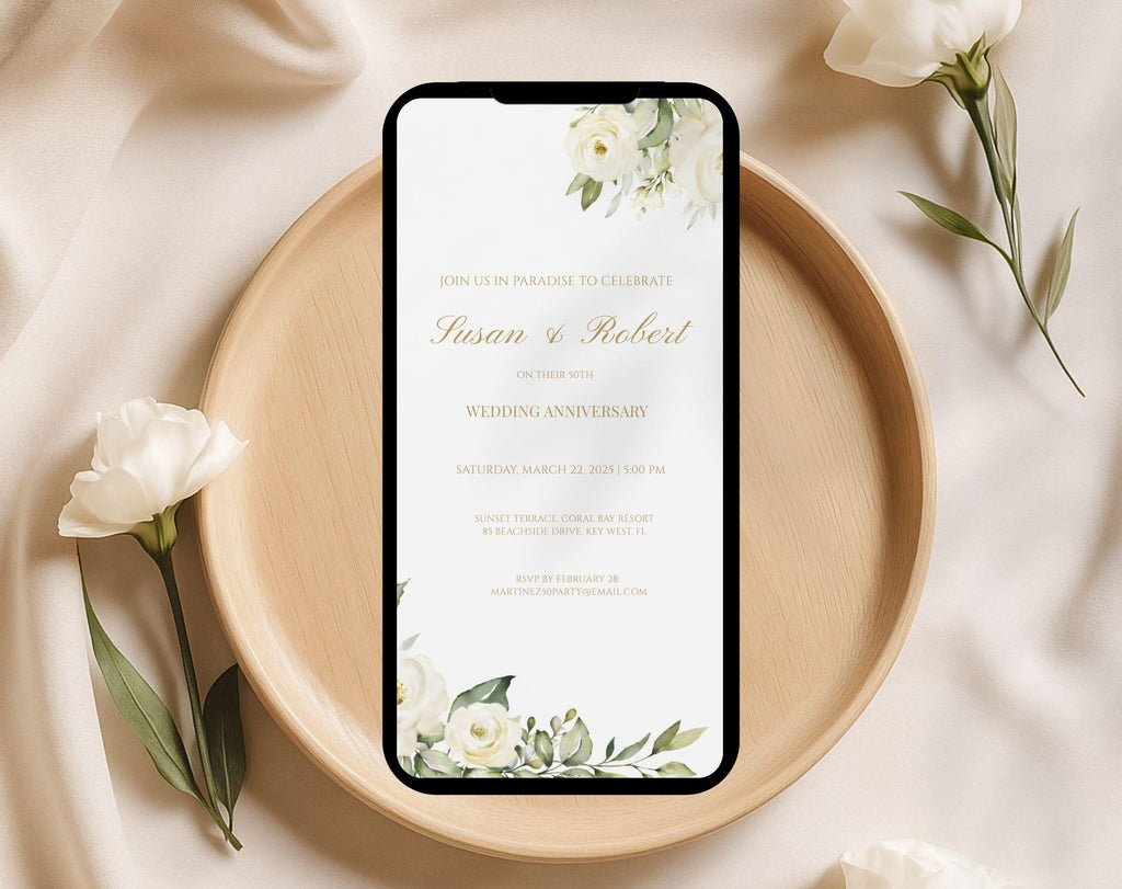 White Gold Floral 50th Wedding Anniversary