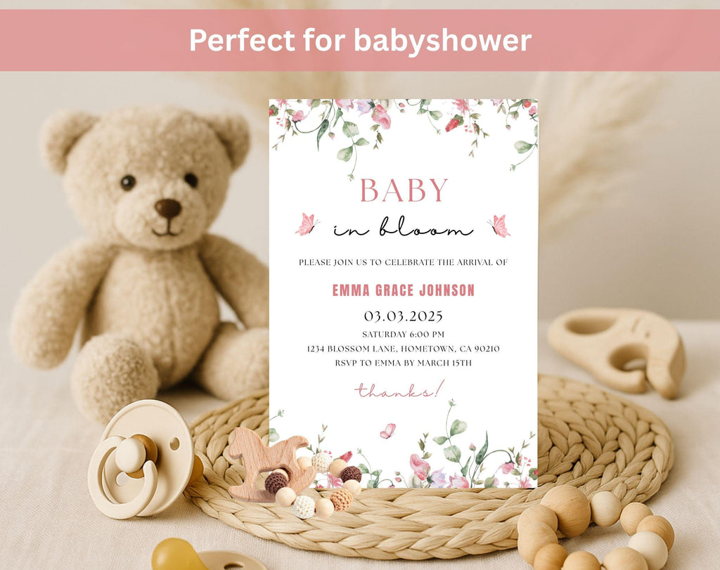Baby in Bloom Pink Baby Shower Invitation