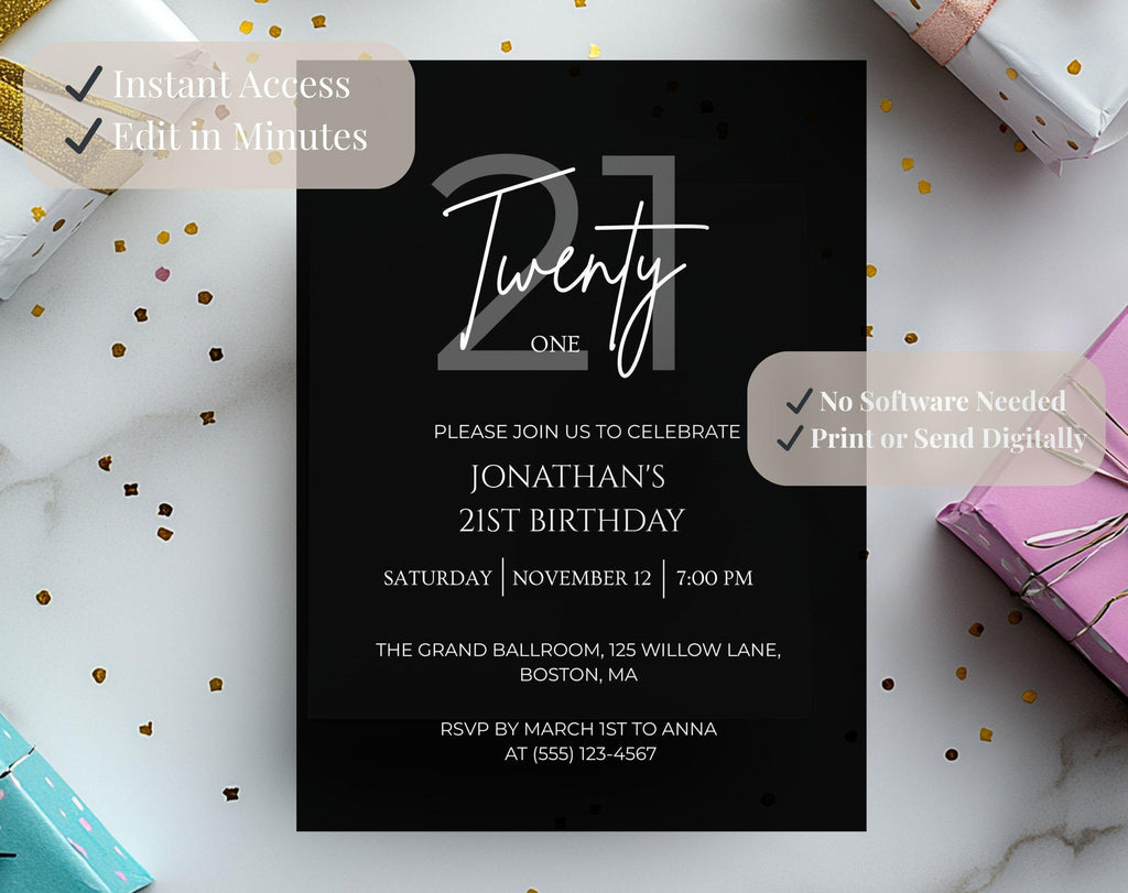 Elegant 21st Birthday Invitation
